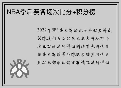 NBA季后赛各场次比分+积分榜